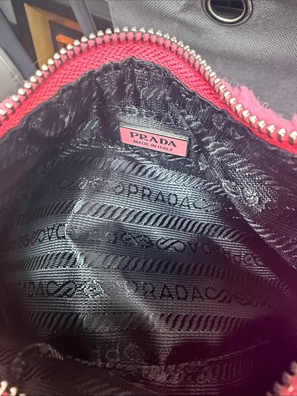 Source Unknown Bright Pink Shearling Shoulder Bag with Black Logo